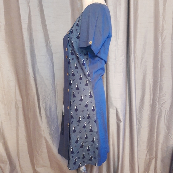 Joe Browns Cat print short sleeve blue shift dress UK 8 viscose/ linen blend - Picture 5 of 10